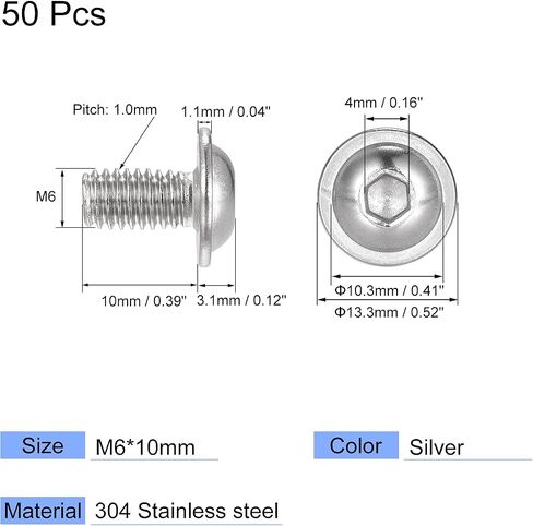uxcell Flanged Button Head Socket Cap Screws, M4*18mm Hex Socket Drive Screw, 304 Stainless Steel Fasteners Bolts, Fully Threaded Machine Screw 50Pcs in Saudi Arabia