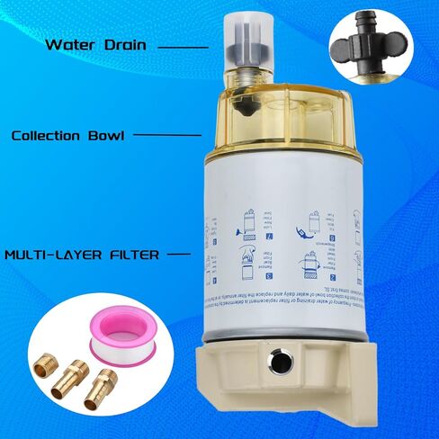 S3227 Fuel Filter Water Separator Assembly fits Marine Outboard Motor Mercury with 3/8" Barb x 1/4" NPT Fittings,Black Gloves,Replaces 320R, 490R-RAC-01,18-7948,9-37882,18-7922,18-7922-1 in Kuwait