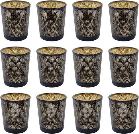 12 قطعة من حاملات الشموع الزجاجية ذات نمط الماس المموج باللون الذهبي الأسود لديكور المنزل، وحاملات شموع Tealight لقطع الطاولة المركزية، وحفلات الزفاف والحفلات in Kuwait