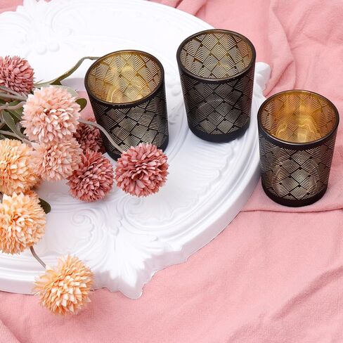 12 قطعة من حاملات الشموع الزجاجية ذات نمط الماس المموج باللون الذهبي الأسود لديكور المنزل، وحاملات شموع Tealight لقطع الطاولة المركزية، وحفلات الزفاف والحفلات in Kuwait