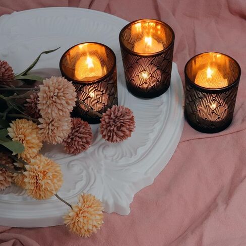 12 قطعة من حاملات الشموع الزجاجية ذات نمط الماس المموج باللون الذهبي الأسود لديكور المنزل، وحاملات شموع Tealight لقطع الطاولة المركزية، وحفلات الزفاف والحفلات in Kuwait