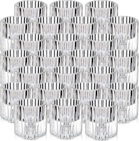 24 Pieces Glass Candlestick Holders Clear Candle Holders Bulk Crystal Ribbed Votive Candle Holders for Taper Candles,Pillar Candles and Tealight Candles in Kuwait