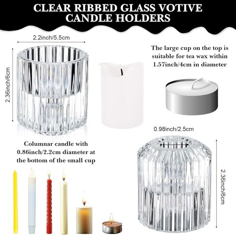 24 Pieces Glass Candlestick Holders Clear Candle Holders Bulk Crystal Ribbed Votive Candle Holders for Taper Candles,Pillar Candles and Tealight Candles in Kuwait