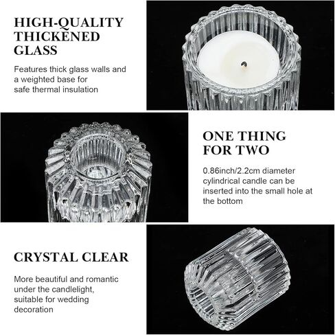 24 Pieces Glass Candlestick Holders Clear Candle Holders Bulk Crystal Ribbed Votive Candle Holders for Taper Candles,Pillar Candles and Tealight Candles in Kuwait