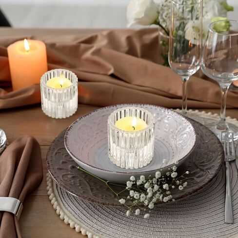 24 Pieces Glass Candlestick Holders Clear Candle Holders Bulk Crystal Ribbed Votive Candle Holders for Taper Candles,Pillar Candles and Tealight Candles in Kuwait