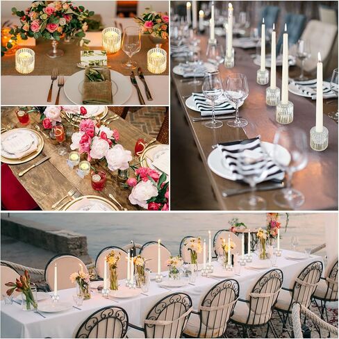 24 Pieces Glass Candlestick Holders Clear Candle Holders Bulk Crystal Ribbed Votive Candle Holders for Taper Candles,Pillar Candles and Tealight Candles in Kuwait