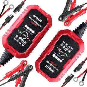 1A Automatic Battery Charger, 6V and 12V Smart Battery Charger, Battery Charger Maintainer for Cars, Motorcycles, ATVs, RVs, Powersports, Boat and More (2 Pack)