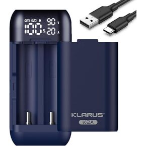 KLARUS Smart Battery Charger and Power Supply 2 in 1, LED Display Smart Charger for Rechargeable Batteries, Universal Battery Charger for 21700 20700 ，Only for KLARUS 18650 (2 Slots)
