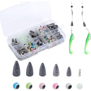 Fishing Lures Accessories Kit with Tackle Box, Jig Head, Fishing Hooks, Fishing Swivels Snaps, Sinker Weights, Fishing Gear Set for Bass Trout Catfish