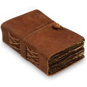 Vintage Leather Journal - 6"x9" - Antique Handmade Leather Bound Journal with Old Fashioned Blank Deckle Edge Paper - Perfect for Writing, Book of Shadows Journal, Drawing, Sketching