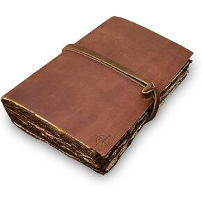 Vintage Leather Journal - 6"x9" - Antique Handmade Leather Bound Journal with Old Fashioned Blank Deckle Edge Paper - Perfect for Writing, Book of Shadows Journal, Drawing, Sketching in Kuwait