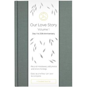 Promptly Journals, Our Love Story Volume 1: Day 1 to 20th Anniversary (Red Merlot, Linen) | Couples Journal | Couple Memories Journal