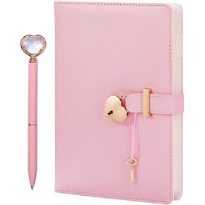 Heart Shaped Lock Diary with Key&Heart Diamond Pen,PU Leather Cover,A5,Journal Secret Notebook Gift for Women Girls (A5(8.5"*5.7"), Blue)