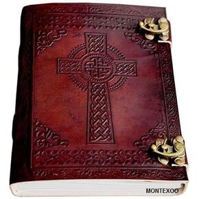 MONTEXOO Large Giant Leather Journal Bound Handmade Vintage Genuine Brown Antique Old personal Diary Notebook Gift Unlined (Celtic Cross) in Kuwait