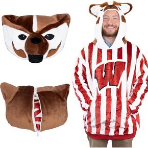 Plushible Wisconsin Snugible 2-in-1 Wearable Blanket Adult, Transforming Pillow - Oversized Sports Hoodie with Front Pocket - Cozy Hoodie Blanket for Women & Men