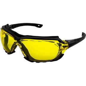Birdz Eyewear Gasket Padded Motorcycle Riding Sunglasses ANSI Rated Safety Glasses Black Frames & Yellow Lenses