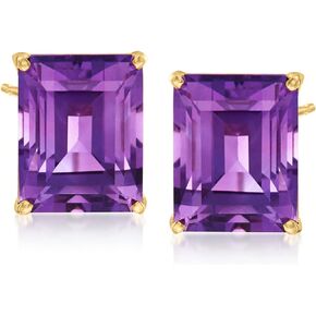 Ross-Simons 10.00 ct. t.w. Emerald-Cut Amethyst Stud Earrings in 14kt Yellow Gold