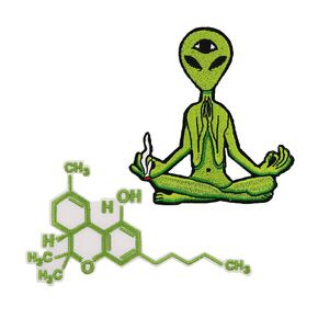 Smoking Alien Hemp Molecular Formula Embroidered Iron On Patches