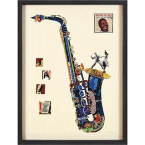 Empire Art Direct "Saxphone Dimensional Collage Framed Graphic Art Under Glass Wall Art Ready to Hang, Living Room, Bedroom & Office, 33" x 25" x 1.4"