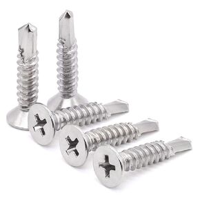Glvaner #6 x 3/4" Stainless Steel 410 Flat Head Self Drilling Screws 100 of Pack Self Tapping Screws Sheet Metal Screws with a Drilling Point