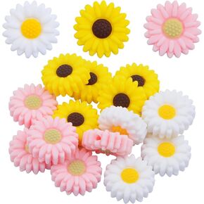 15pcs 20 mm Sunflower Silicone Beads Round Daisy Flower Focal Beads Flat Flower Shape Spacer Beads for DIY Keychains Lanyards Garlands Crafts Jewelry Making, 3 Colors