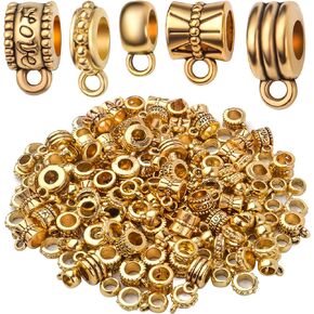 100 Gram Antique Bronze Bail Tube Beads Vintage Tibetan Alloy Bail Beads Connectors Spacer Bead Hanger Links for DIY European Bracelet Jewelry Crafts Making, 5 Styles