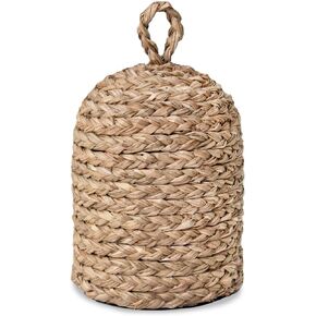 Natural Wicker Door Stopper with Handle, Jute Decorative Door Stop, Heavy Indoor Doorstop, Blocker Keeps Door Open, Rustic Farmhouse Door Jammer 5.1''D x 9''H (Water Hyacinth)