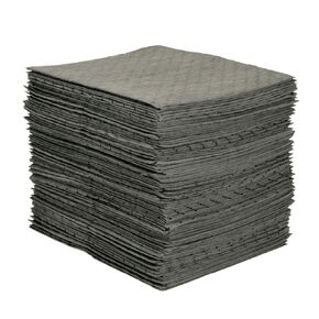 Brady SPC MRO300 Premium Medium Weight Multi-Purpose (Chemical/Oil/Water) Absorbent Pads with Strong, Low Linting Fine Fiber Cover, Gray, 15" W x 19" L. Perforated. 100 pads per case
