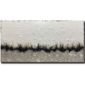 Boiee Art,24x48Inch 100% Hand-Painted Black White and Beige Oil Paintings Contemporary Artwork Neutral Abstract Textured Canvas Wall Art Painting Home Decorations for Living Room Bedroom