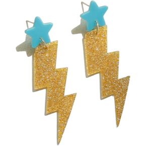 80s Neon Earrings for Women Girls Colorful Lightning Acrylic Drop Earrings Retro Geometric Thunder Flash Lightning Drop Earrings for 80's Outfit Glow Party Accessories