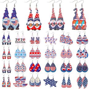 24 زوجًا من الأقراط الوطنية أقراط عيد الاستقلال الرابع من يوليو الأعلام الأمريكية الوطنية من الجلد الصناعي المتدلية بتلات جلدية خفيفة الوزن على شكل قطرة دمعة أقراط متدلية للنساء والفتيات in Kuwait