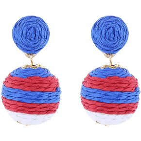 Statement Raffia Earrings for Women Girls Ball Geometric Lantern Ratten Drop Earrings Palm Bohemian Dangle Earrings Summer Tropical Beach Jewelry