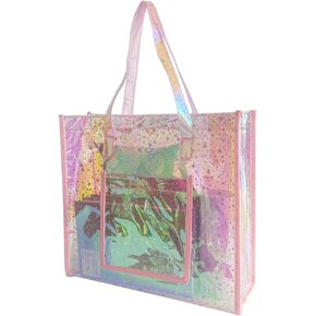 Clear Tote Bag, Holographic Clear Bags with Star Pattern, Crossbody Shoulder Bag with Adjustable Strap