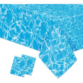 Winter Ocean Waves Plastic Tablecloth 86x52in Ocean Party Table Cover Ocean Under The Sea Tablecloth Blue for Beach Pool Birthday Party Decoration Shower Supplies (1)