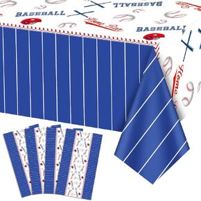 4 Pieces Baseball Table Covers - 86''x 51'' Home Run Printed Disposable Plastic Rectangle Tablecloths for Baseball Themed Birthday Party Supplies Sports Event Game Day Decorations