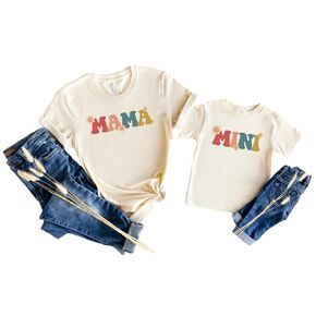 Mama And Mini Shirts Matching Coordinating Mommy and Me t-Shirts For Every Day Wear Mother's Day Gift Sold Separately (Adult XS unisex, Mama, Natural)