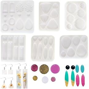 BIGEBO Resin Earring Molds Silicone, Resin Mold Jewelry Resin UV Resin Mold Kit Bundle Clearance for Jewelry Making Silicone Molds for Keychain Charm Pendant Jewelry Making