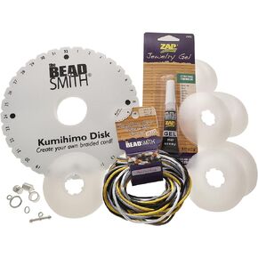 The Beadsmith Kumihimo Starter Kit – Includes Disk,Adhesive, Bobbins, Findings, Cord and Instructions & Projects – Japanese Art of Braiding – Beginner Set with All Your Jewelry Tools to Get Started