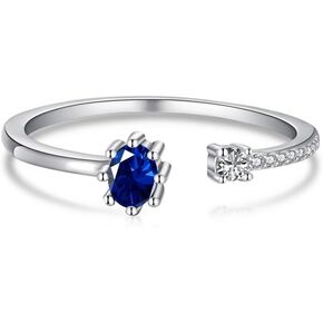 Adjustable Rings for Women, 925 Sterling Silver Oval Multicolored Cubic Zirconia Open Ring Simulated Diamond Stackable Ring Anniversary Birthday Jewelry for Her Girls