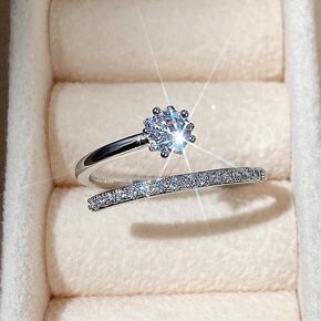 925 Sterling Silver Shiny Full Diamond Ring Adjustable Double Open Rings Stacking Rings Niche Chill Out Ring Cubic Zirconia Anniversary Rings CZ Diamond Eternity Engagement Wedding Band Ring for women