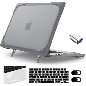 Case for M3/M2 MacBook Air 15 inch 2024 2023 Released A3114/A2941, Heavy Duty Shockproof Laptop Case with Keyboard Cover & Trackpad Protector & OTG Adapter & 2 Webcam Cover, XK-Black