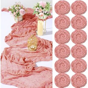Foaincore 12 Pcs Cheesecloth Table Runner Bulk 13Ft Boho Gauze Table Runner Rustic 157 Inch Cheese Cloth Long Romantic Table Runner for Wedding Bridal Shower Cake Table Arbor Decor(Dusty Blue)