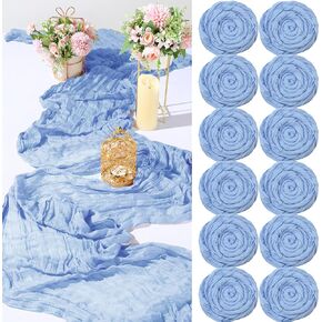 Foaincore 12 Pcs Cheesecloth Table Runner Bulk 13Ft Boho Gauze Table Runner Rustic 157 Inch Cheese Cloth Long Romantic Table Runner for Wedding Bridal Shower Cake Table Arbor Decor(Dusty Blue)