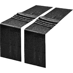 2 Packs 12 x 108 inches Black Sequin Table Runner, Glitter Black Table Runner for Wedding Birthday Bachelorette Holiday Party Supplies Decorations Bridal Shower Baby Shower