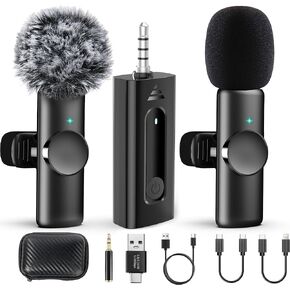 Dual Wireless Lavalier Microphone for Camera/iPhone/Android Phone/Laptop/Computer/GoPro, Professional Plug-Play Lapel Microphone for Video Recording, Vlogging, Interview