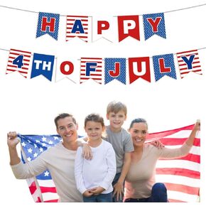 Happy 4th of July Banner, Fourth of July Patriotic Banner, Red White and Blue Banner for Independence Day Party 4th of July Decorations