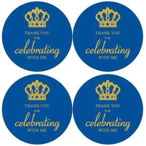 2" Round 50 Pack Crown Thank You Label Stickers Birthday Party Sticker Labels Candy Stickers for Birthday Party Baby Shower Wedding Favors, Royal Blue