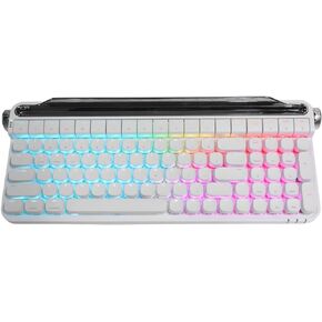 ASHATA Red Switch Typewriter Mechanical Keyboard, 100 Keys RGB Backlight Retro Bluetooth Gaming Keyboard, Keyboard for Windows for Android for iOS (White)