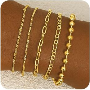 TOBENY Gold Bracelets for Women,14K Gold Plated Jewelry Sets for Women Trendy Dainty Tennis Beaded Paperclip Link Cuban Chain Bracelet Stack Stackable Accessories Bracelet Pack Gifts for Women Girls