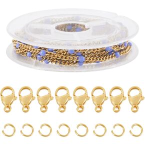 Pandahall 9.84 Feet Enamel Stainless Steel Chains Gold Plated Dapped Link Chain Roll 3 Colors Enamel Jewelry Chains with Jump Rings Lobster Claw Clasps for Jewelry Making